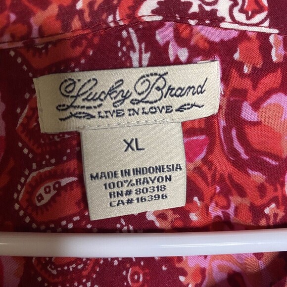 Lucky Brand Womens Red Floral Collar Button Down Top Shirt XL Red Rayon - Picture 3 of 8